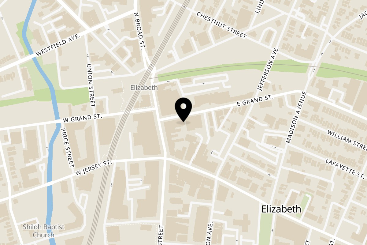 Map showing the location of First Republic Lounge & Restaurant on 1204 E Grand St in Elizabeth